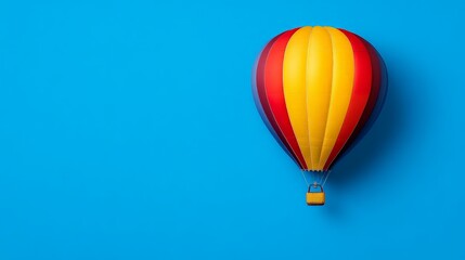 Fototapeta premium Hot Air Balloon Adventure: A vibrant red and yellow hot air balloon floats against a bright blue backdrop, symbolizing adventure, freedom, and new horizons. 