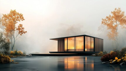 Fototapeta premium Sustainable minimalist eco-homes, innovative design, modular construction, 3D visualization, environmentally friendly materials