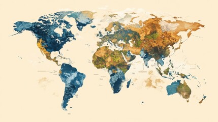 Global map with shrinking water sources highlighted, infographic style, illustrating the severity of the water crisis