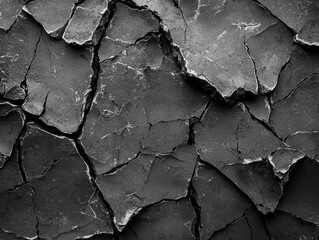 Detailed close-up of cracked dark surface with unique texture and patterns for artistic inspiration and background use