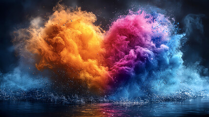 Fototapeta premium vibrant heart shape formed by colorful smoke and water splashes, symbolizing love and creativity