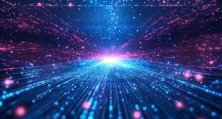 Fototapeta premium Abstract blue background with light rays and glowing stars for a technology concept vector presentation design template. Dark gradient stage backdrop or wallpaper illustration, 