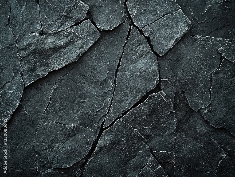 Poster dark gray textured slate stone background with cracks and natural patterns for design and art projec