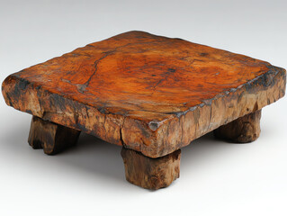 square wooden stand with natural varnish, showcasing rich textures and colors. Perfect for displaying items elegantly