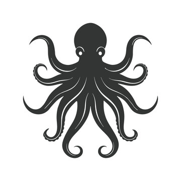 Octopus silhouette vector illustration art design. Octopus logo. Isolated octopus on white background. Colourful octopus vector with detailed tentacles.
