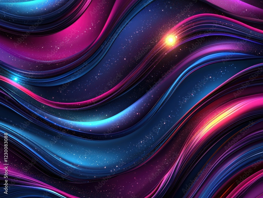 Poster vibrant abstract waves with cosmic elements in rich colors and flowing patterns for artistic backgro