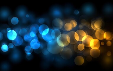 Fototapeta premium Abstract bokeh light effect with blue and yellow lights on a transparent background, vector illustration, PNG.
