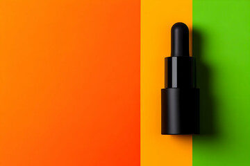 Black serum bottle, vibrant backdrop