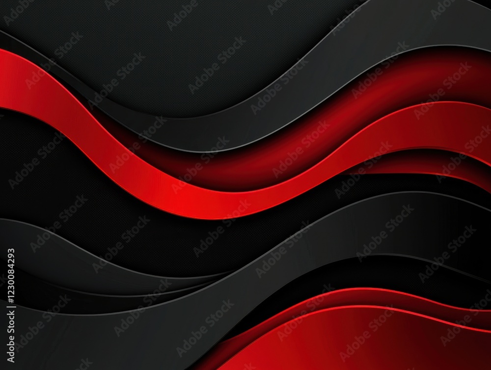 Poster abstract layered design with flowing waves in red and black tones for modern backgrounds and texture
