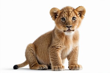 there is a small lion cub sitting on the floor looking at the camera