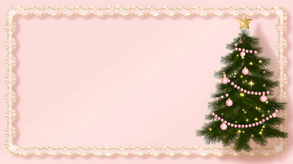 Pink Christmas card, tree, lace border