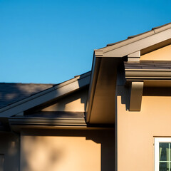 Modern House Exterior: Architectural Design and Roofing Details. High-end real estate, home construction, and property showcase.