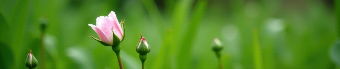 Rose stem with delicate white blooms nestled in the grass, botanicals, stems, garden