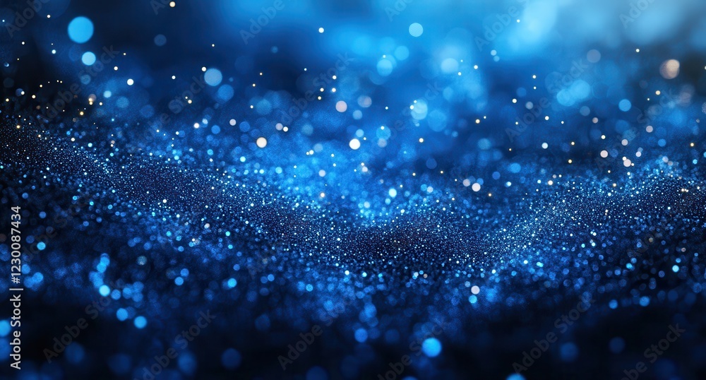 Poster beautiful abstract background of sparkling blue particles and bokeh effect in a mystical setting for