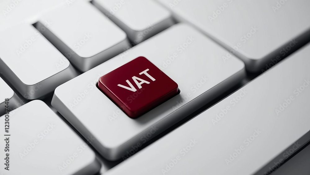 Poster a close-up of a keyboard featuring a prominent red key labeled 'vat', highlighting the concept of va