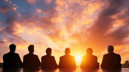 Fototapeta premium Business leaders reflecting on future opportunities at sunset meeting outdoor setting professional environment