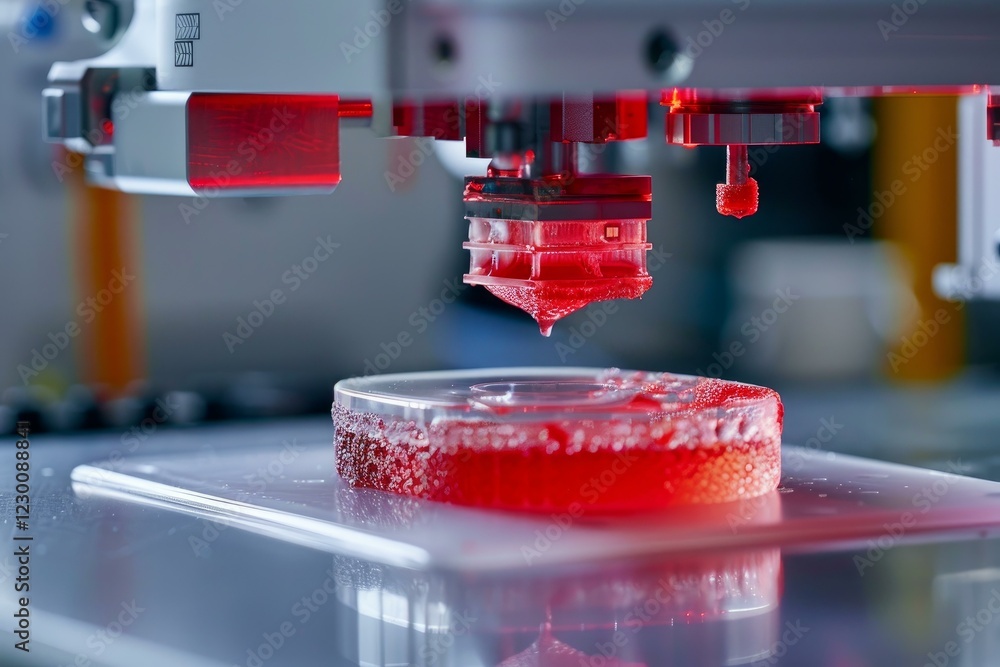 Poster modern bioprinting machine creating biological organ in laboratory by dispensing bioink layer by lay
