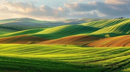 Obraz premium Lush green rolling hills under a vibrant sky showcasing nature's beauty and tranquility