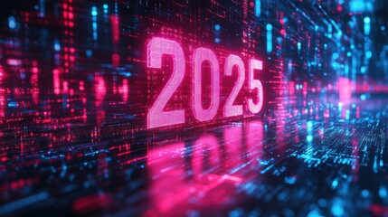 2025 Neon Digital Data Flow Background Future Tech