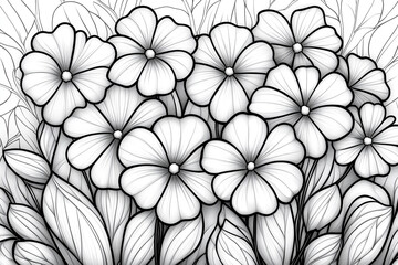 Intricate monochrome illustration featuring detailed flowers and leaves, ideal for a relaxing coloring activity coloring page