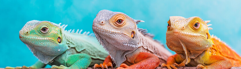 Fototapeta premium Colorful lizards in row, showcasing vibrant scales and unique patterns