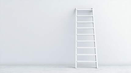 Minimalistic White Ladder Leaning Against Plain Wall in Bright Indoor Space Capturing the Essence of Simplicity and Functionality with a Focus on Clean Lines and Subtle Aesthetic Appeal