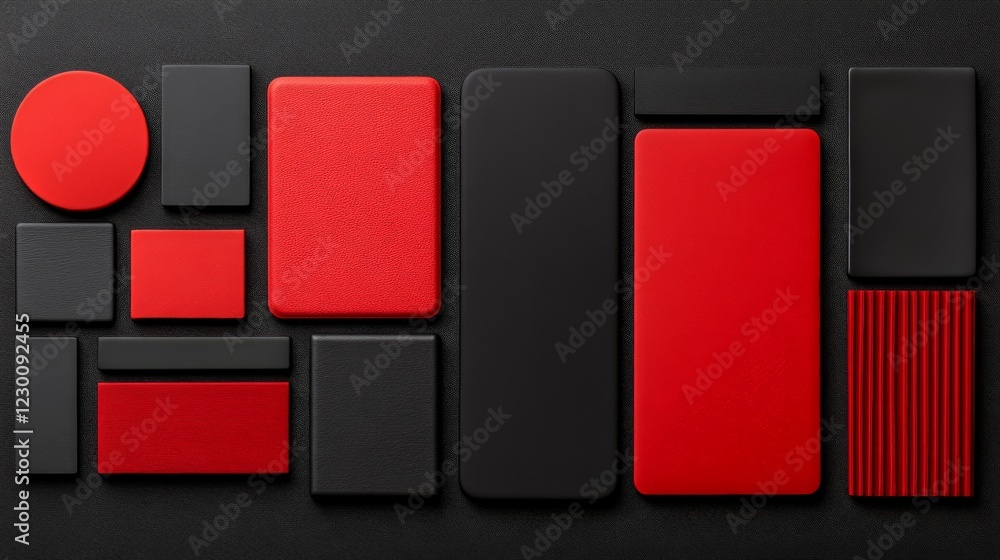Poster red and black abstract shapes: a visually striking arrangement of red and black geometric shapes, cr