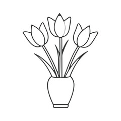  Tulip silhouette vector illustration art design logo icon. Symbol flower flat graphic icon. Line art hand drawing. Tulip logo icon silhouette vector style with white background.