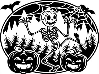 Dancing skeleton, spooky Halloween vibe, festive atmosphere