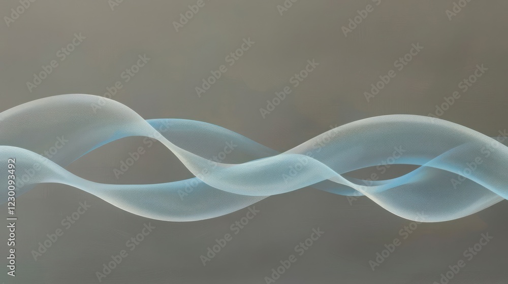 Poster abstract flowing waves in soft blue tones against a muted background, creating a serene atmosphere