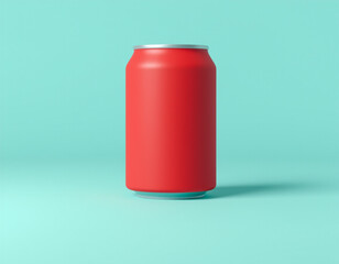 Red soda can standing on cyan background