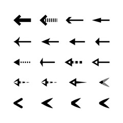 Arrow or sign  icon set for Web UI. Different arrow shape signs. Black arrows icons. Left ,right ,up and down arrow icon set. Vector illustration.