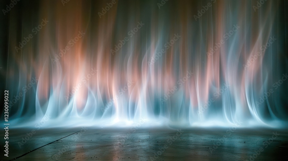 Poster ethereal light patterns dance above a smooth surface, creating a mesmerizing visual effect