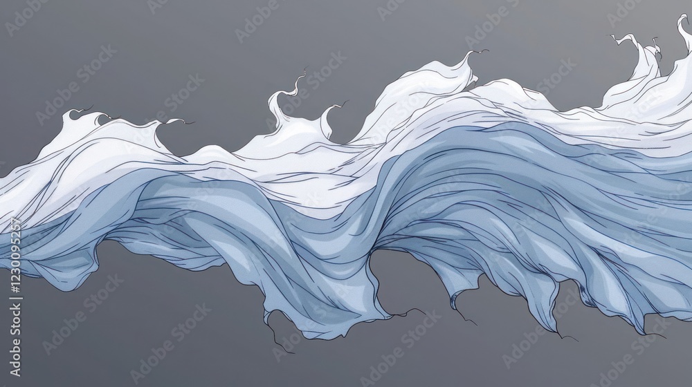 Poster flowing fabric waves in a serene gradient background, creating a calming visual effect
