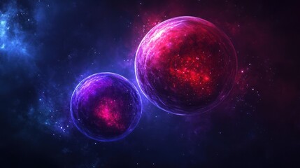 Fototapeta premium Two glowing planets in nebula, cosmic space. Sci-fi background, perfect for fantasy art