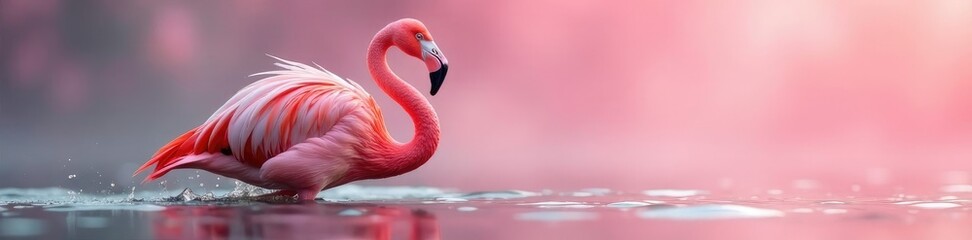 Obraz premium Flamingo's delicate feathers dance with water droplets, water, pink skies, feathers