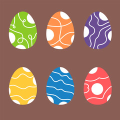 Set of colorful easter eggs isolated on brown background.Collection of vivid egg vector graphic illustration.