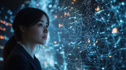 Woman Analyzing Data Visualization in Modern Technology Environment