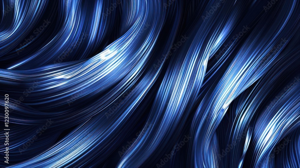 Poster abstract blue waves flowing smoothly, creating a sense of movement and depth in a dark background