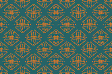 Vintage chevron folk fabric, Thai geometric ikat vector, Thai folk embroidery, Blue yellow wallpaper