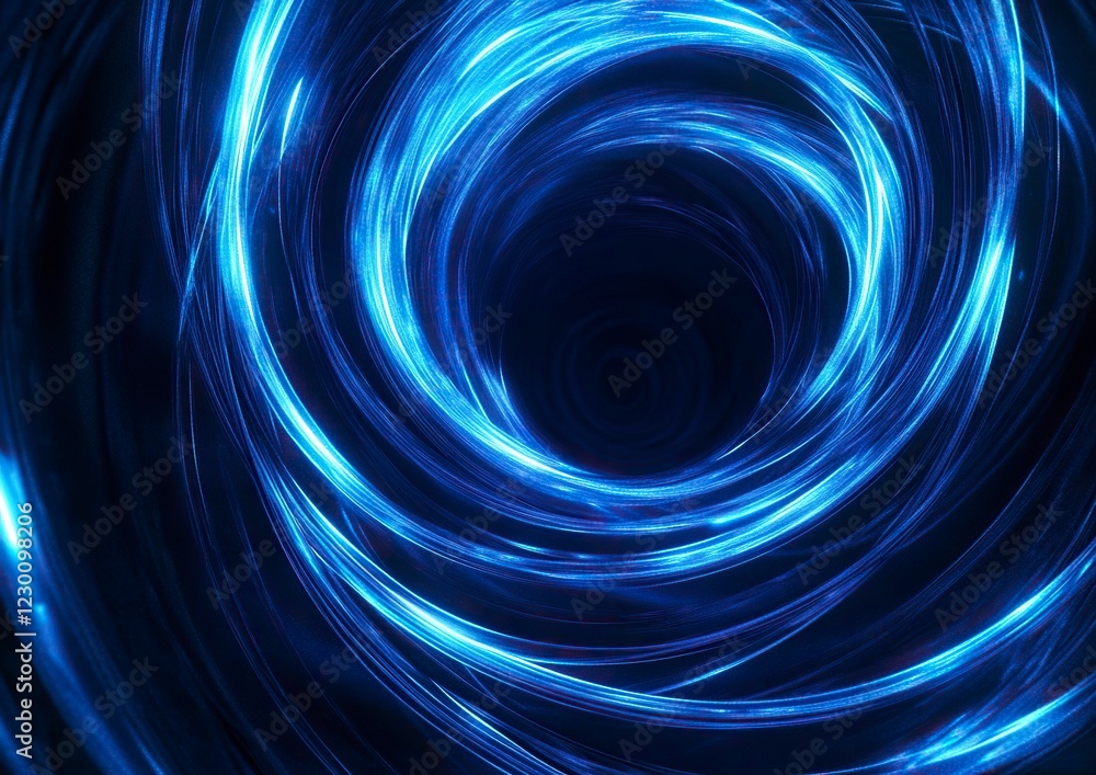 Poster abstract glowing blue light effect with moving lines in a circular shape on a black background, vect