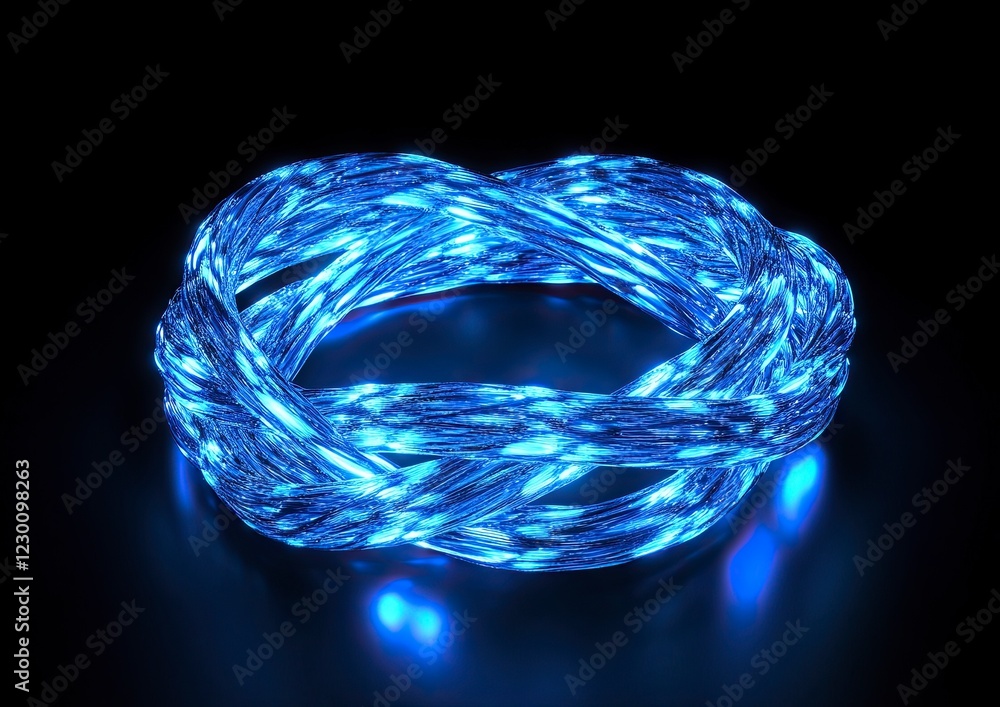 Poster abstract glowing blue light effect with moving lines in a circular shape on a black background, vect