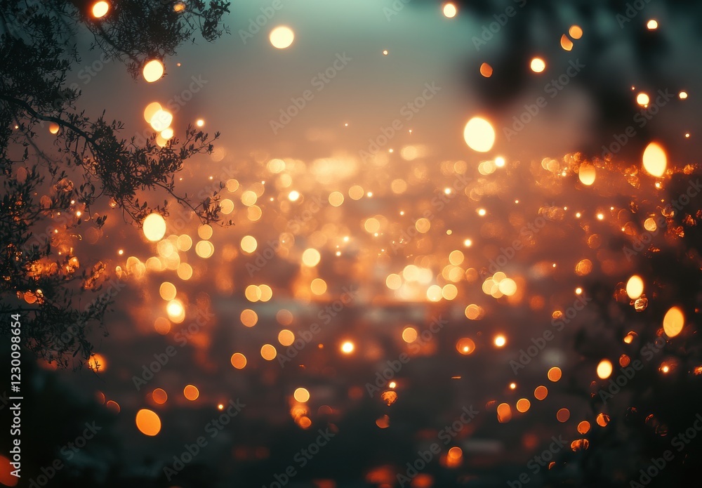 Aufkleber soft bokeh lights create a dreamy atmosphere over a cityscape at night, blurring the lines between r