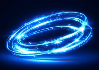 Abstract glowing blue light effect with moving lines in a circular shape on a black background, vector illustration. Simple and clean design, elegant style.