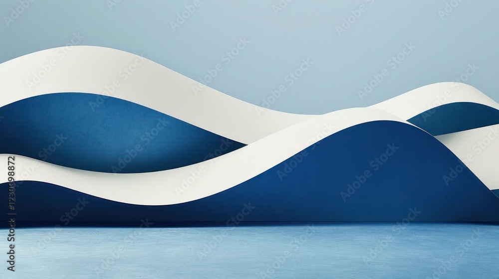 Aufkleber abstract waves of blue and white create a modern artistic backdrop in a minimalist setting