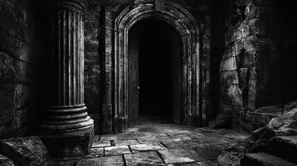 Fototapeta premium Ancient Black and White Stone Passage into Darkness