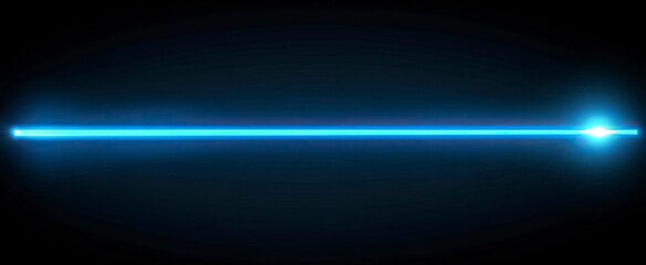 Fototapeta premium Abstract glowing blue light line isolated on a black background, vector illustration. Blue horizontal light streaks, horizontal laser beam with copy space for design and banner. Vector illustration. 