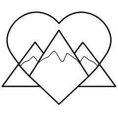 Minimalist Mountain and Heart Line Drawing