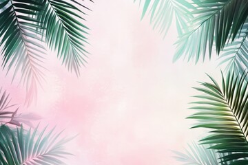 palm leaves on colorful pastel blurred background