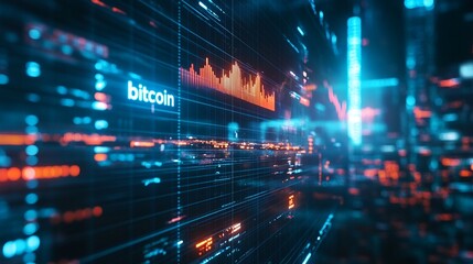Obraz premium The image is a digital representation of a stock market graph with the text bitcoin displayed prominently.